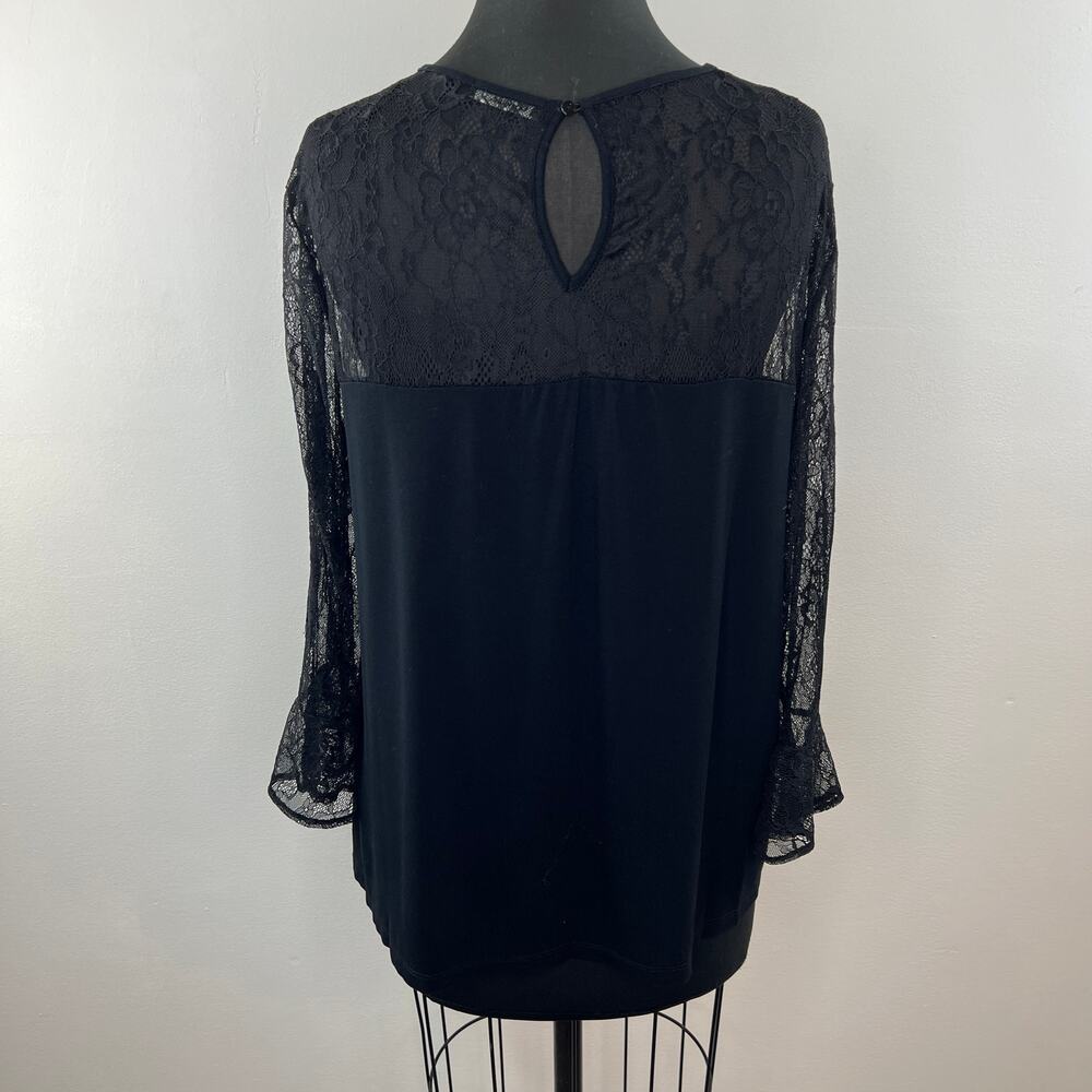 DESIGUAL Alegra Black Sheer Lace Rhinestone 3/4 Sleeve Boho Blouse Plus XXL - Picture 6 of 8